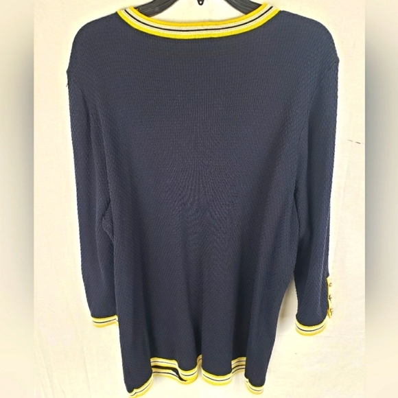 Talbot's Navy and Yellow 3/4th Length Sleeve Button Down Sweater w/Pockets Sz 1X - Picture 8 of 11